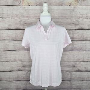 Vintage Women's Nike Golf Polo Short Sleeve Pink Stripe Large Dri Fit